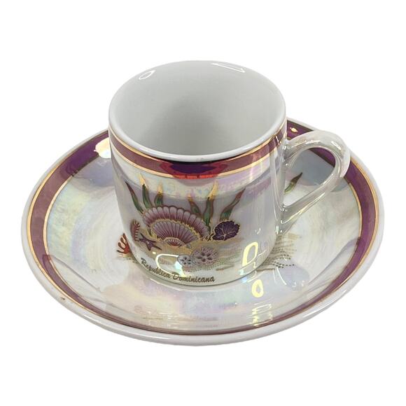 Republica Dominicana TEA CUP & SAUCER SET Demitasse Iridescent Pink Shell Ocean - Picture 7 of 8